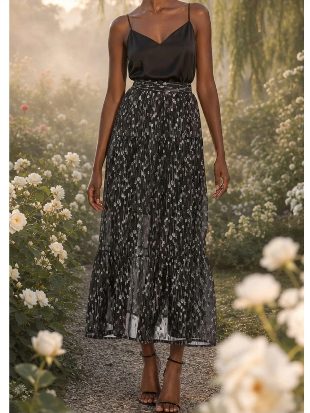 SABINA MUSAYEV Portia Maxi Skirt, Silver Black, Small